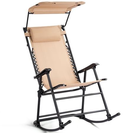 Folding Zero Gravity Rocking Chair, Outdoor Rocker Chair With Canopy