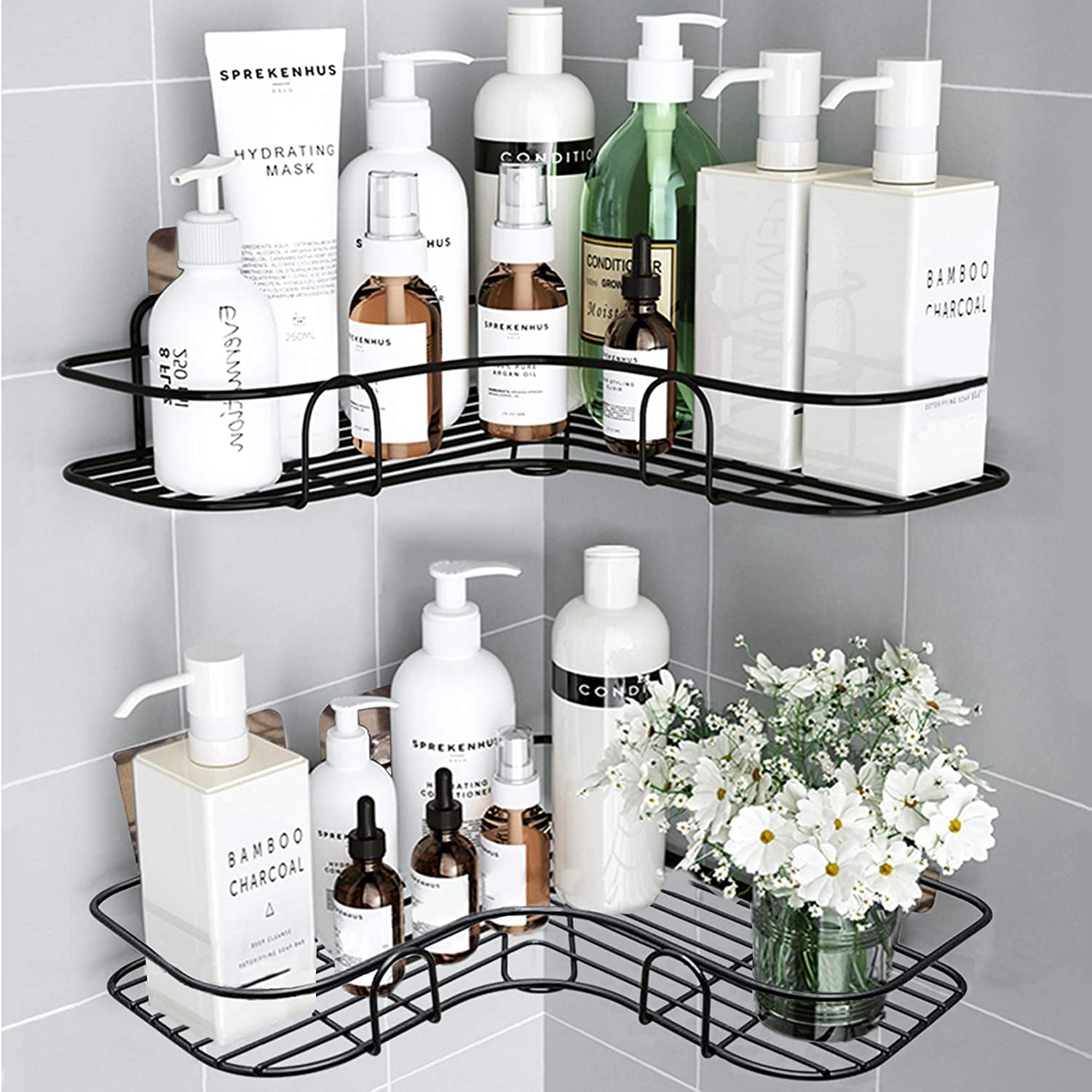 Bathroom Organizer Shelf Bathtub Storage Basket RV Accessories for Inside Soap Holder Rack and Adhesive Hooks-2 Pack Huryfox Corner Shower Caddy Black Bathroom Organizer Shelf Bathtub Storage Basket RV Accessories for Inside Soap Holder Rack and Adhesive Hooks-2 Pack Huryfox Corner Shower Caddy Black