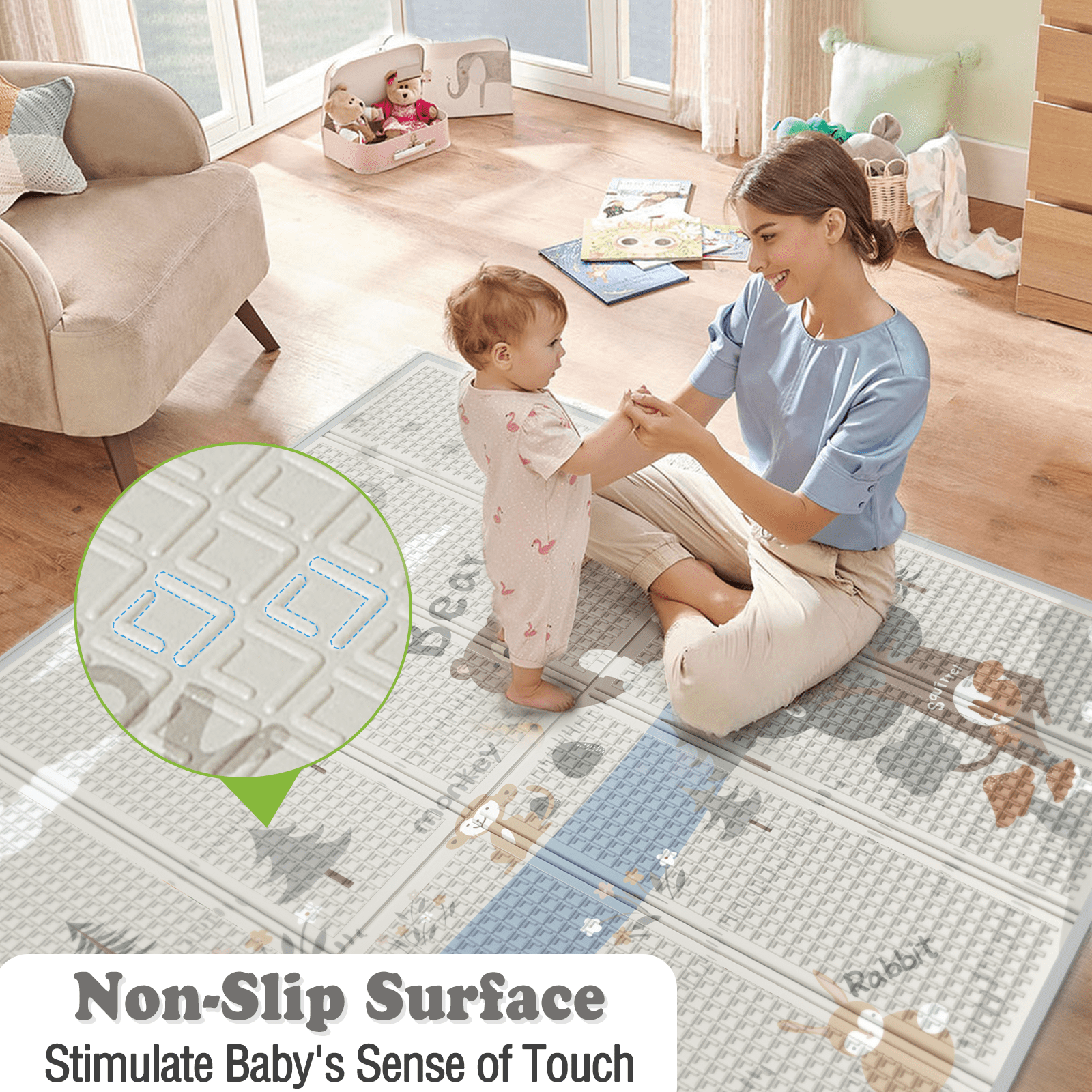 PKINOICY Baby Play Mat, 47x47inch Play Mat, 0.4 in Thick Waterproof Playmat for Babies, Foldable Play Mat for Small Baby Playpen, Small Spaces