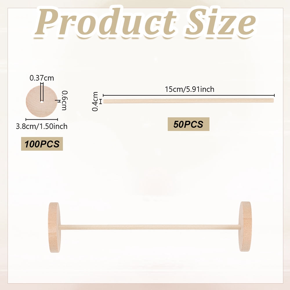 Schima Wood Unfinshed 100Pcs Wheel 50Pcs Stick Sets DIY Wooden Craft Wheat Stick: 15x0.4cm Wheel: 3.8x0.6cm Hole: 3.7mm