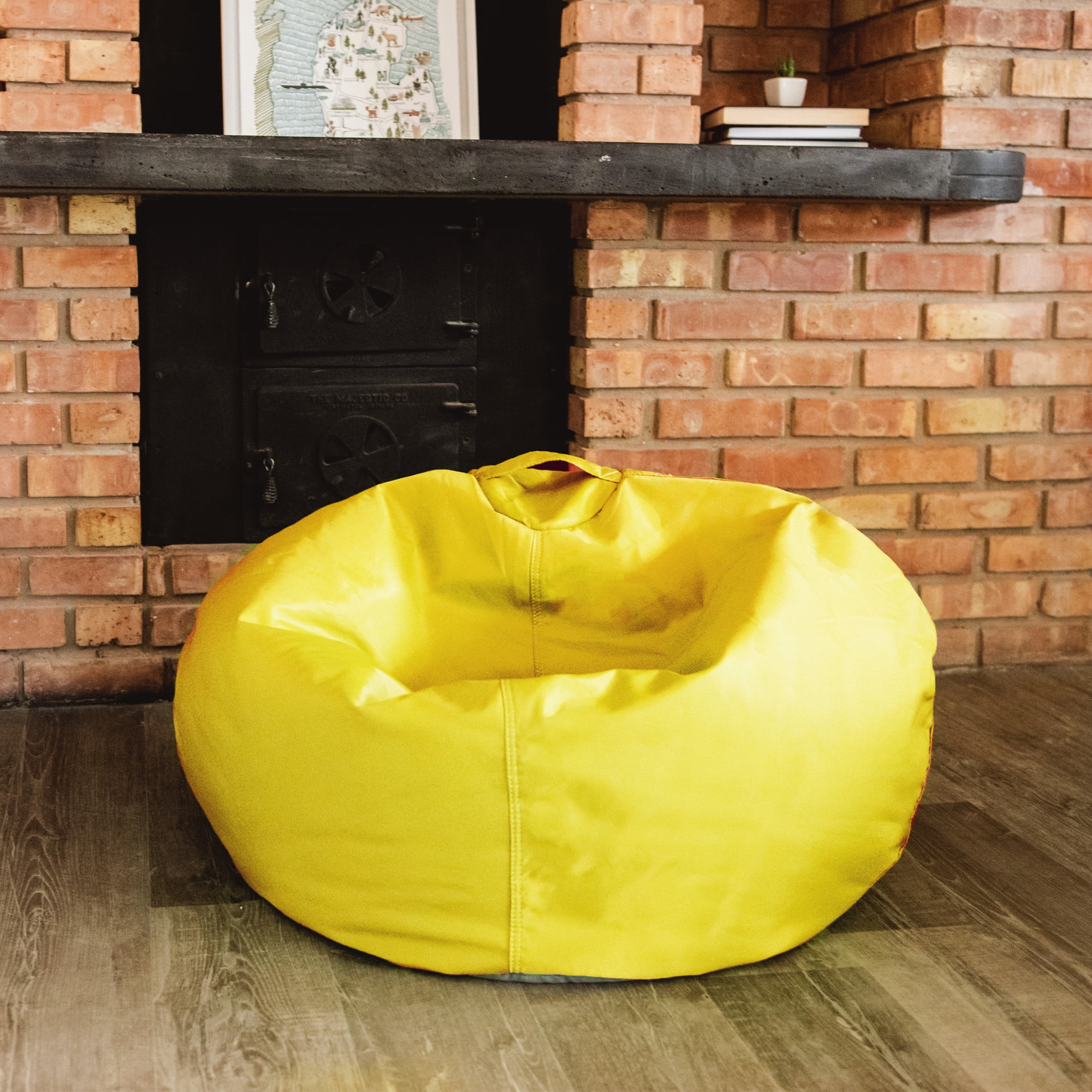 Big Joe Classic Kids Bean Bag Chair, 2 ft Round, Buttercup Yellow, Easy-Clean SmartMax Fabric, Refillable with Built-in Handle