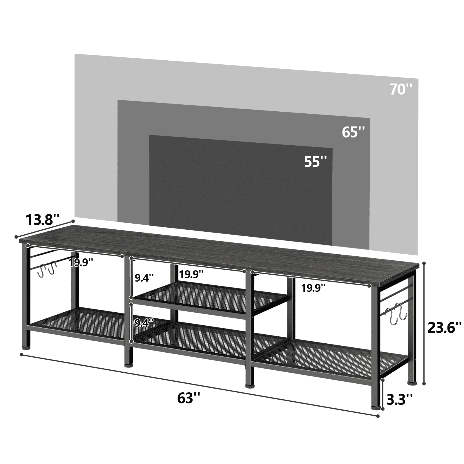 Tydimor Modern TV Stand for TVs up to 70" TVs, Media Console Table for Living Room, Entertainment Center with Storage, Light Black Oak