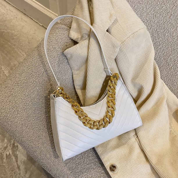 Bolsa de hombro de viaje de color sólido con cremallera y cadena de cuero PU para mujer JShteea Para Estrenar