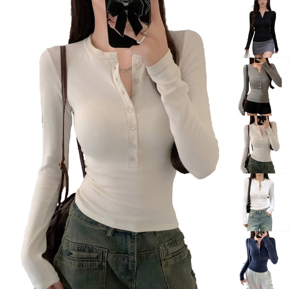Ashirexll Womens Long Sleeve Tops Solid Color Waist Cinched Slim Style Long Sleeve Pullover Top