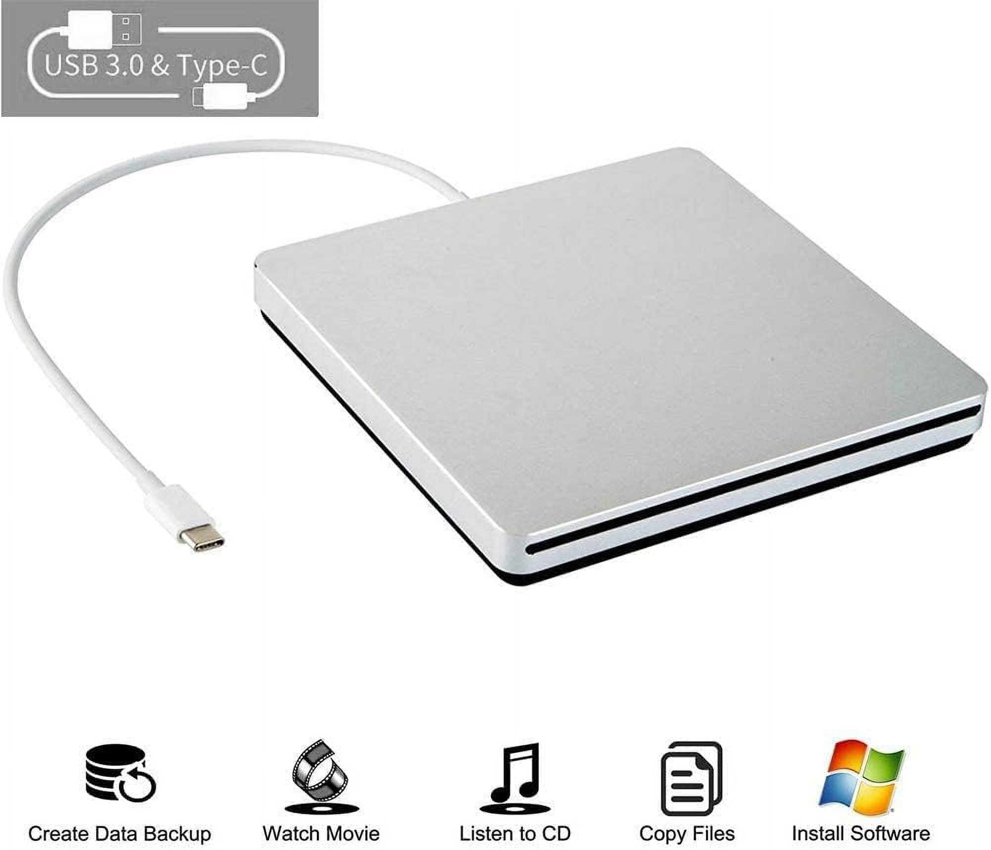 External CD DVD Drive USB C CD DVD Burner/Writer Ultra Slim Portable Slot in CD DVD Reader for MacBook Pro/Air/Mac/Laptop/Windows10 (Silver)