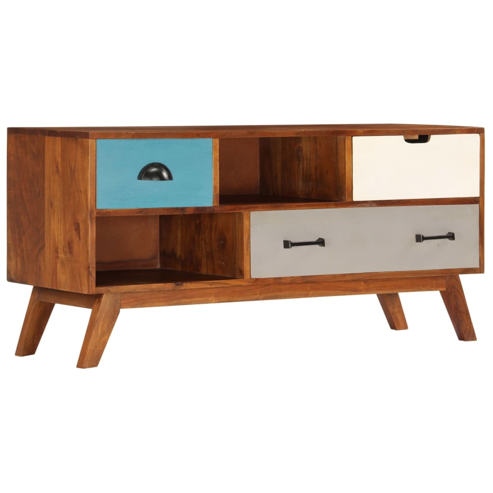 Retro Acacia Wood TV Cabinet with Storage in Dark Honey Finish