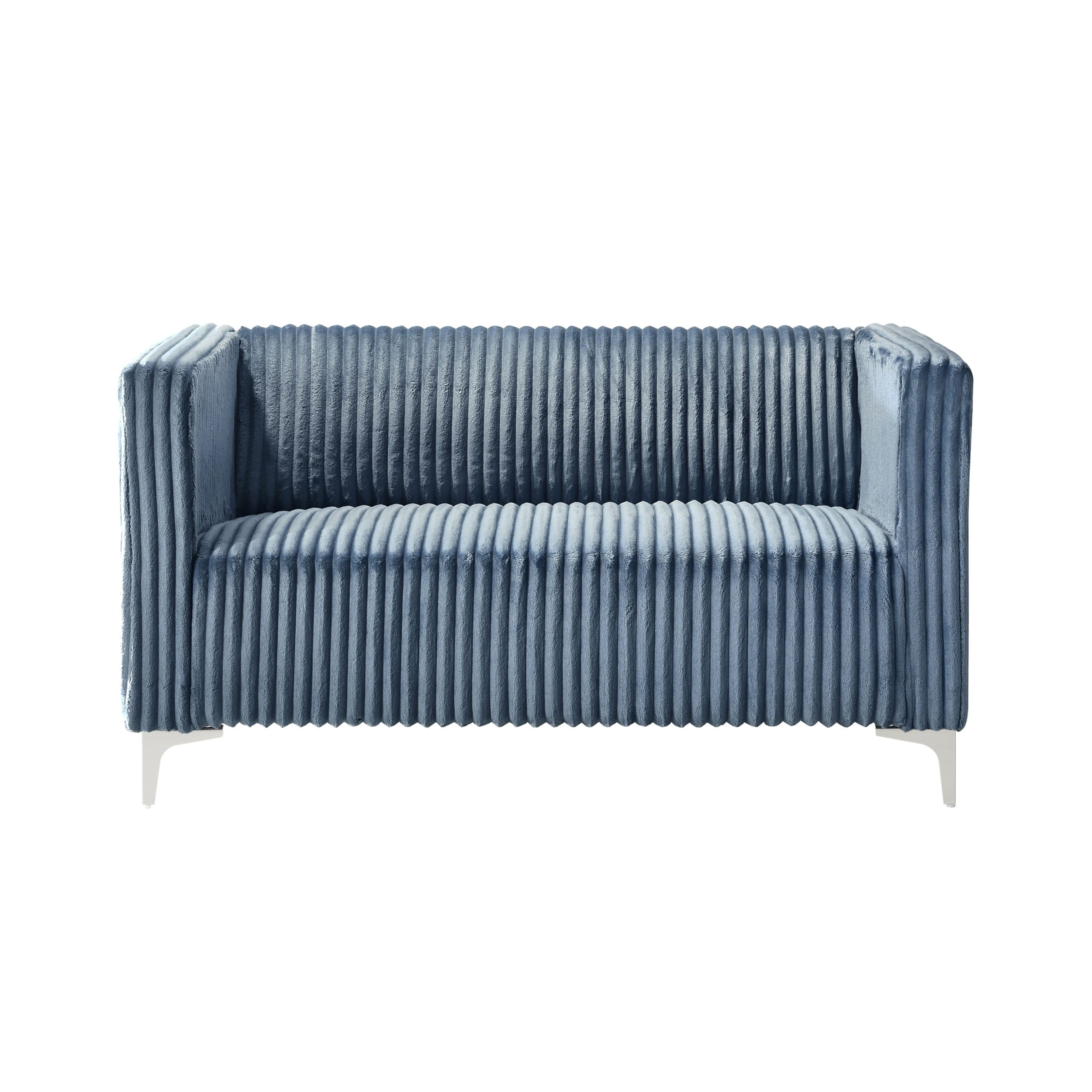 Home Design Gavin 2-Piece Velvet Living Room Set with Loveseat and Sofa, Square Arm Design, Channel Tufted Upholstery, Blue