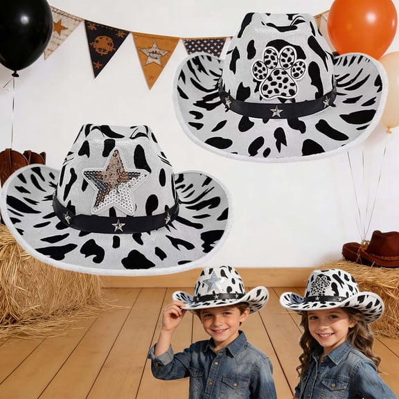 MUXiin Cowboy Hats for Kids Children's Cow Print Pattern Suitable for Party Occasions Denim Style Hat