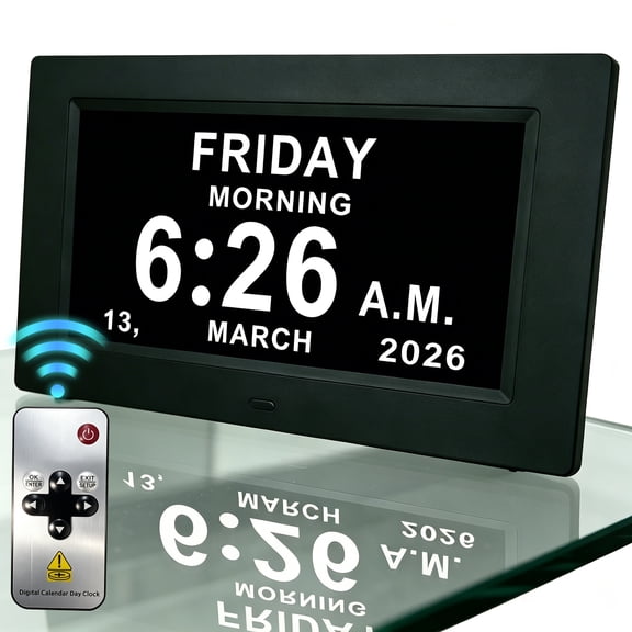 Digital Calendar Alarm Clock - Dementia Clocks for Seniors, Non-Abbreviated Memory Loss Clock with Date and Time for Elderly