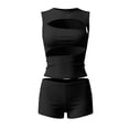 thumbnail image 4 of Womens Ribbed Cutout Tank Top and Shorts Set, Solid Color Slim Fit 2-Piece Outfit, Hollow Out Streetwear Matching Set for Casual Summer Party, 4 of 5
