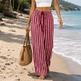 thumbnail image 6 of Endives Women's Wide Leg Pants Casual Striped Baggy Trousers Elastic High Waisted Slacks Drawstring Flowy Palazzo Pants for Women With Pocket Beach Vacation Outfits Red M, 6 of 7
