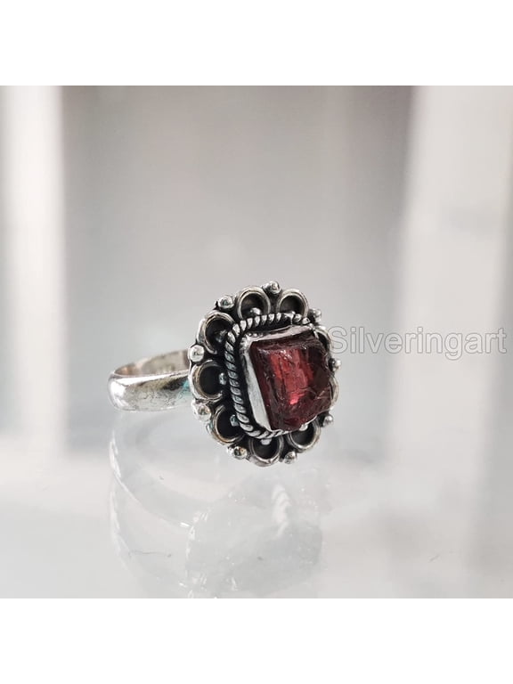 Natural Garnet Ring, Rough Garnet Gemstone Ring, January Birthstone, Bohemian Ring, 925 Sterling Silver, Womens Ring, Christmas, Thanksgiving, Handmade, Statement Jewelry, Rough Gemstone Jewelry