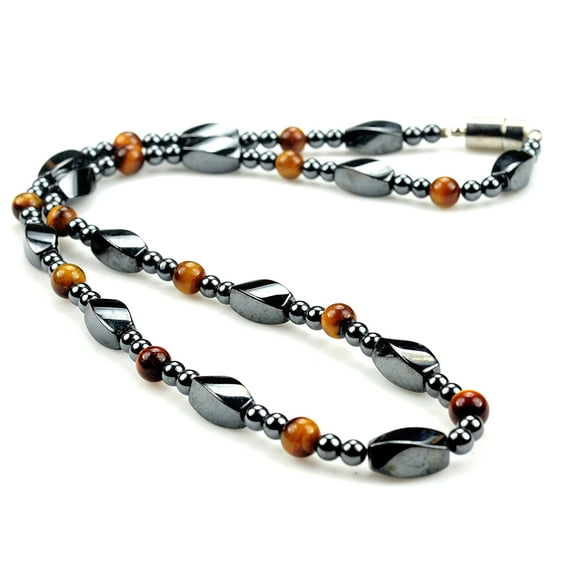 Fashion Jewelry Men Women Hematite Twist Bead with tiger eye gemstone Necklace - 91183