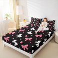 thumbnail image 4 of Manfei Kawaii Bowknot Bowtie Queen Sheet Sets,Cartoon Heart Print Flat Sheet,Pink White Black Queen Fitted Sheet For Girl,Breathable Home Decor,4-Piece, 4 of 7