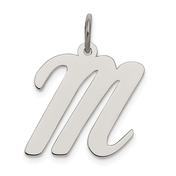 White Sterling Silver Charm Pendant 21 mm 11-15 Rhodium-Plated Large Script Initial M