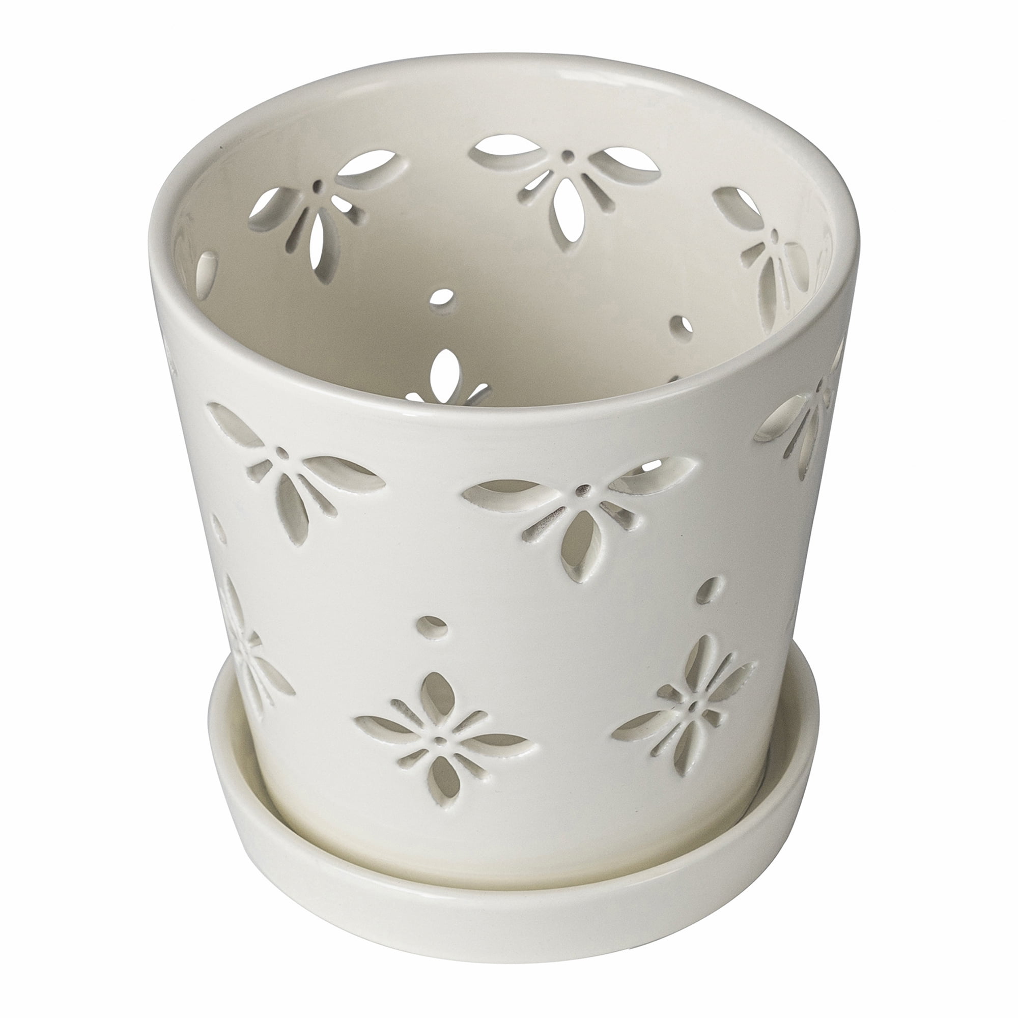 Mainstays 6" x 6" x 6" Round White Ceramic Orchid Plant Planter