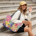 thumbnail image 4 of Pzuqiu Cactus Floral Embroidery Women's Large Capacity Reversible Quilted Tote Bag, Vintage Lightweight Grey Shoulder Hobo Handbag for Work Travel Shopping College Everyday Use, 4 of 7