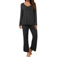 thumbnail image 3 of MLDRA Women's Pajama Sets 2 Piece Lounge Set Long Sleeve V Neck Top and Pants Soft Sleepwear Nightwear Pjs Fall Dark Grey, 3 of 7