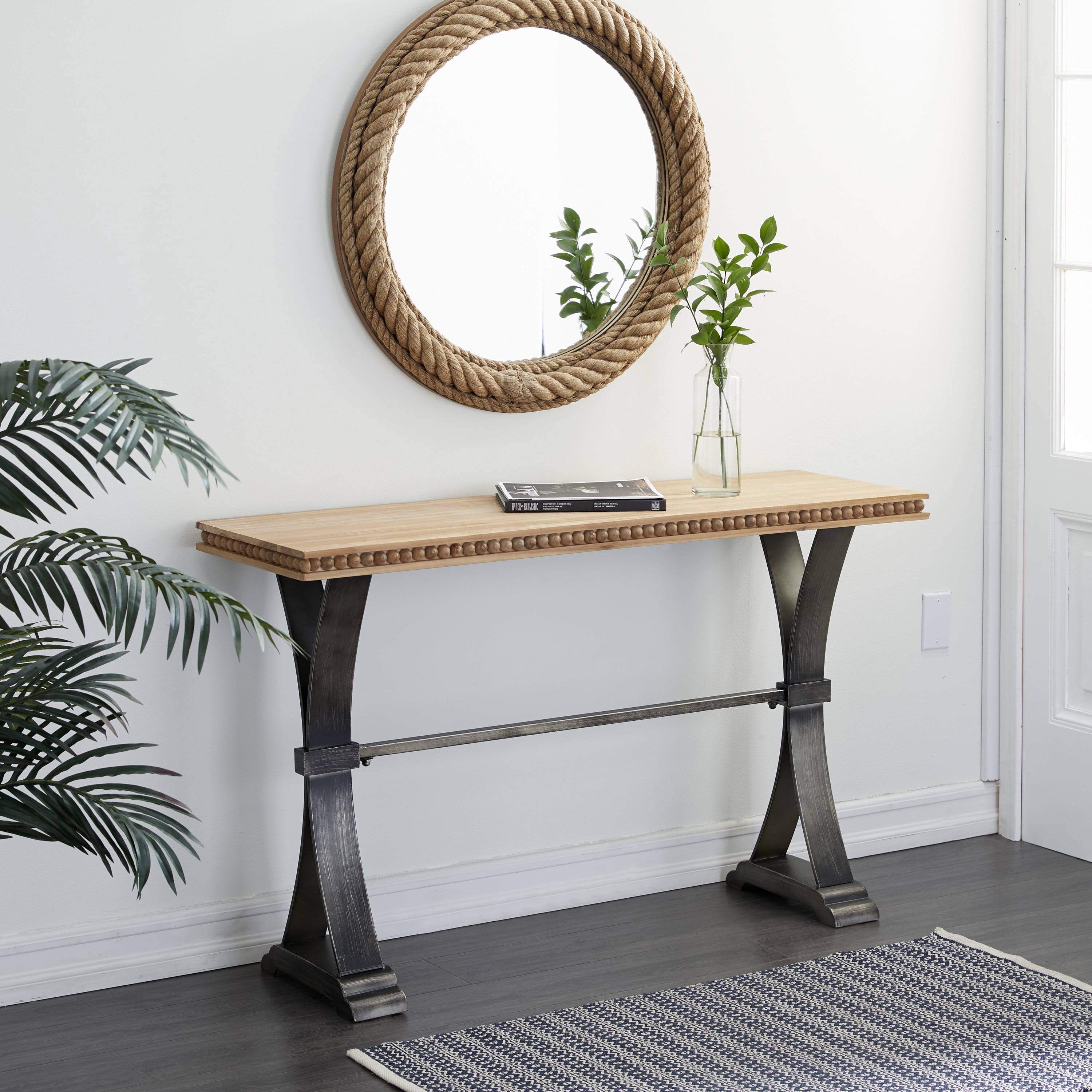 DecMode 51" x 31" Black Metal Console Table with Brown Wood Tops, 1 ...
