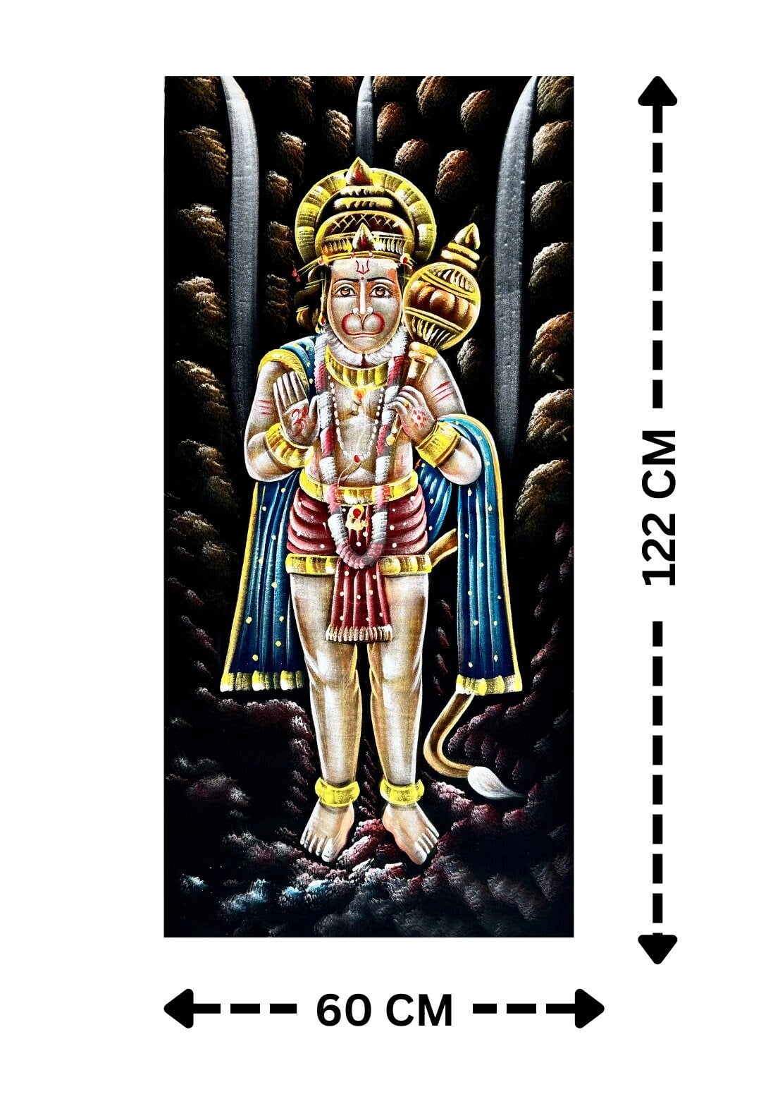 Lord Hanuman Velvet Painting (122x60 cm) | Fabric Painting | Big Wall Art | Home Decor