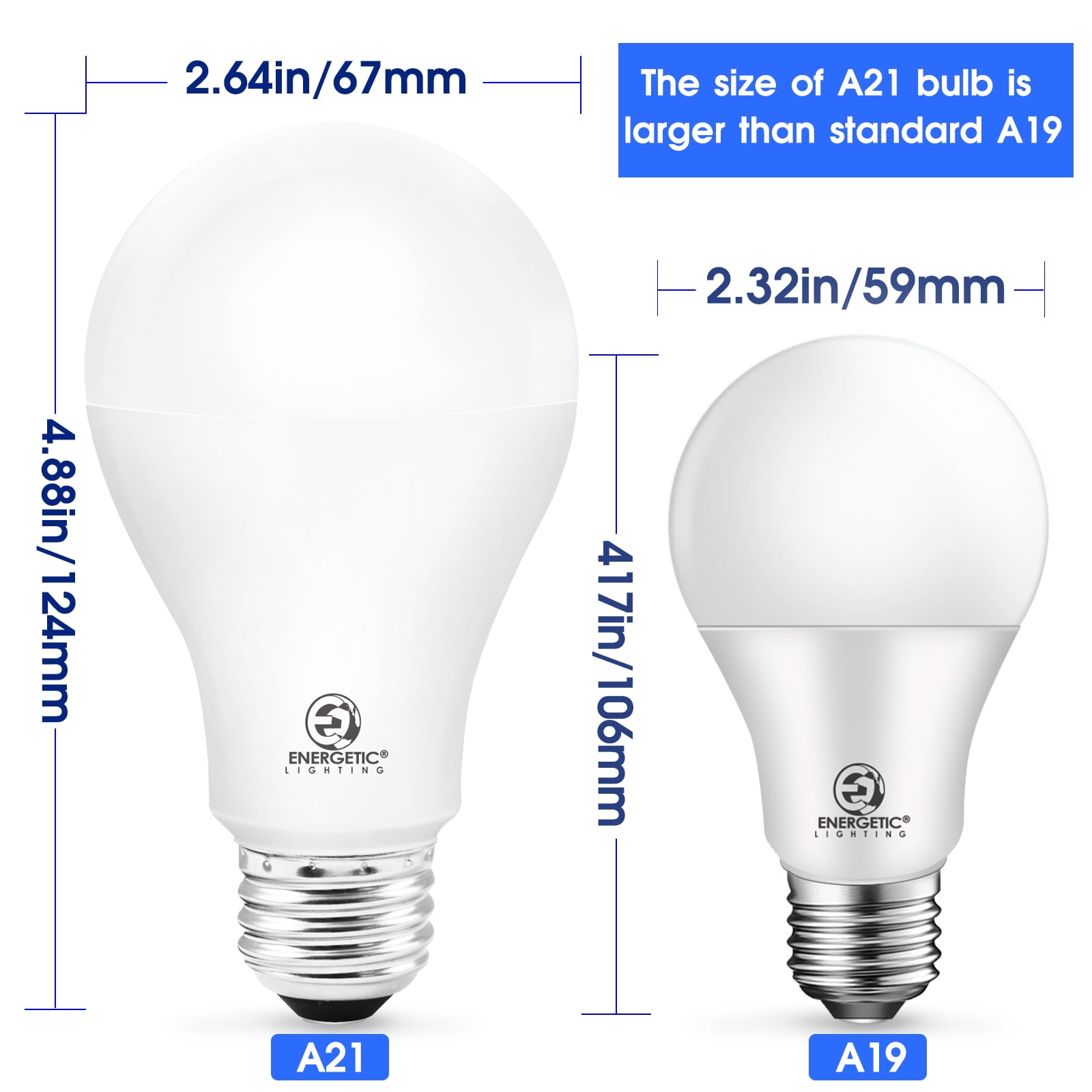ENERGETIC Dimmable A21 LED Light Bulb,150 Watt Equivalent,2300LM,Warm White 3000K,E26 Base,Damp Rated,ETL Listed,4 Pack