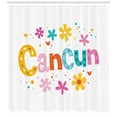 thumbnail image 3 of Cacun Shower Curtain, Spring Time Floral Colorful Calligraphy Ornamented with Hearts and Polka Dots, Fabric Bathroom Set with Hooks, 69W X 75L Inches Long, White Multicolor, by Ambesonne, 3 of 3