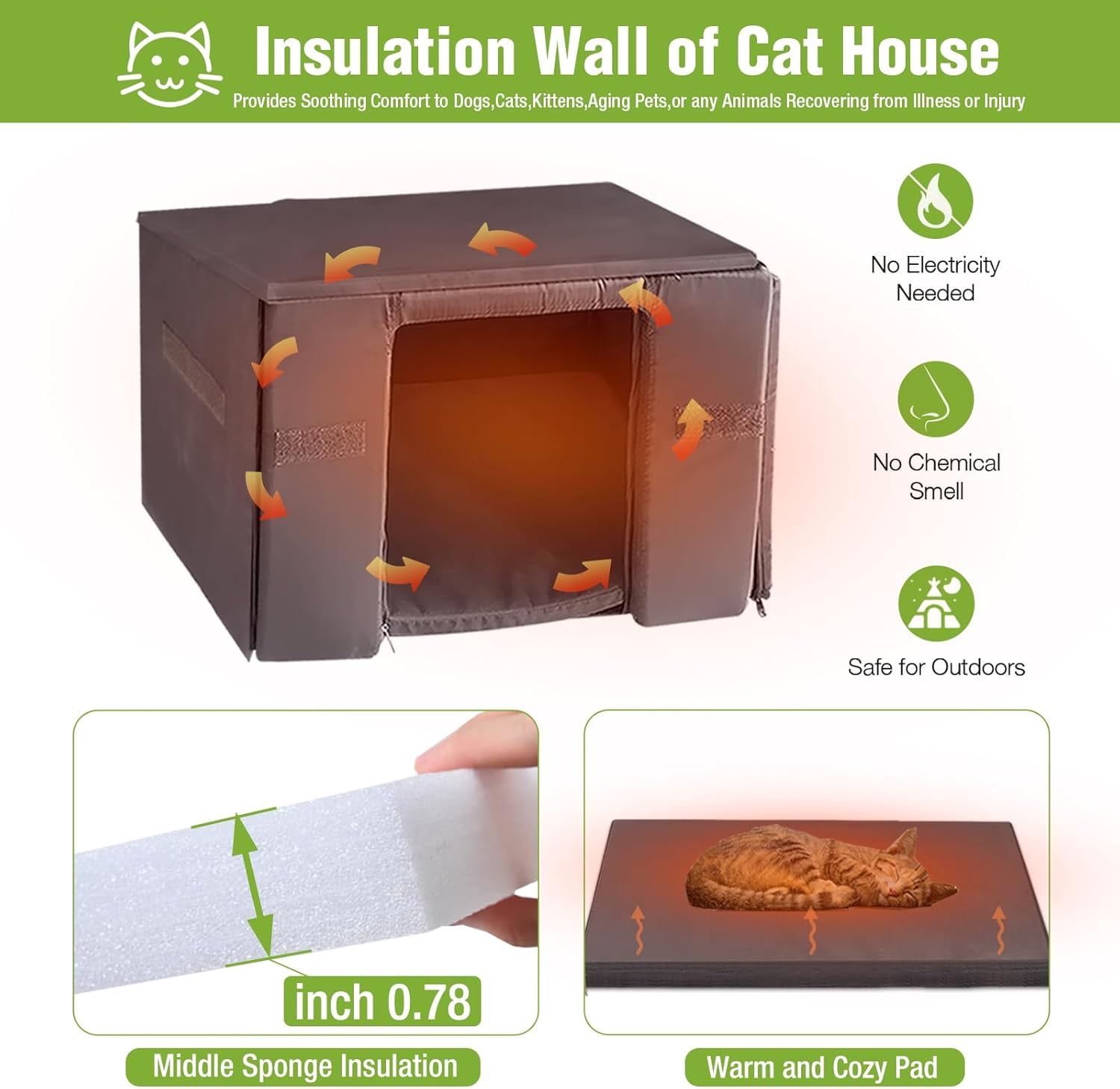 MEDEHOO Heated Outdoor Cat House with Insulated Liner for Winter Waterproof Feral Cat Shelter