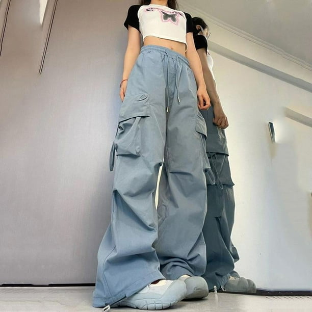 Pantalones Cargo Y2K para mujer ropa de calle de cintura alta pantalones de Hip Hop para mujer pantalones de chandal holgados informales con bolsillos grandes y cordon de cintura baja Bodega