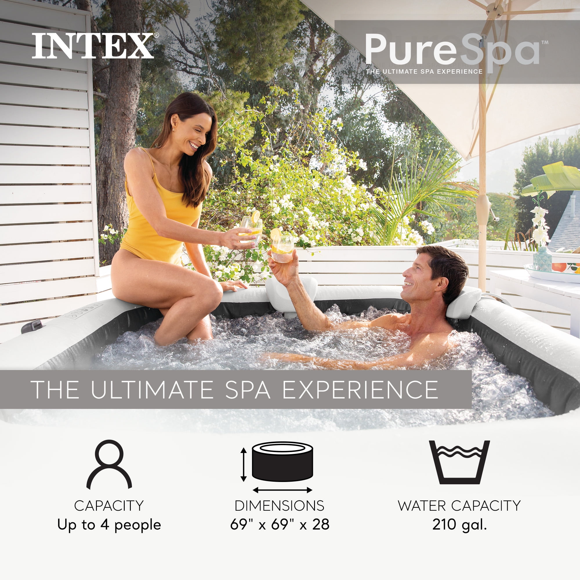 Intex PureSpa Plus Greystone Inflatable Square Hot Tub Spa, 83 x 28"