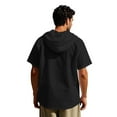 thumbnail image 6 of Wyobmus ‌Men's Summer Cotton Linen Hooded Shirt Casual Short Sleeve Button Up Drawstring Beach Shirt Casual Solid Color Tops With Hood S-3X A-Black, 6 of 9
