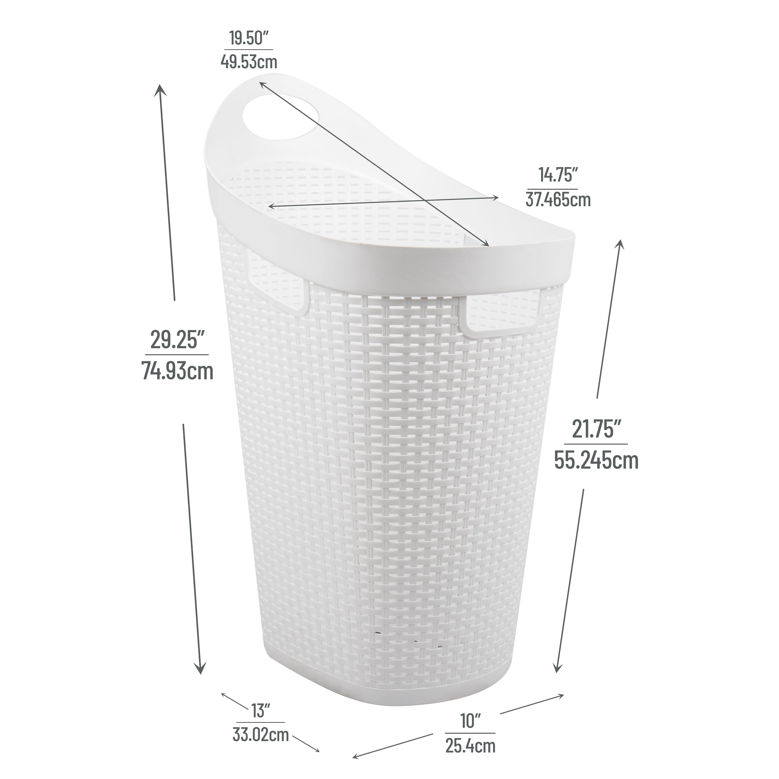 Mind Reader 60L Rolling Laundry Hamper, Clothes Basket, Lid, Wheels, Wicker Style, Plastic, 19.5"L x 14.75"W x 29.25"H, White