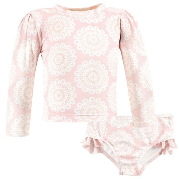 Hudson Baby Girls Swim Rashguard Set, Pink Doily, 3-6 Months