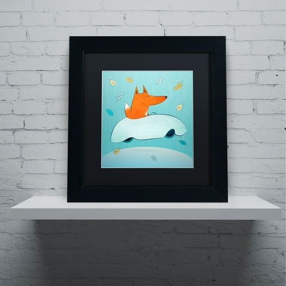 Carla Martell 'Fox in Car' Black Matted Framed Art