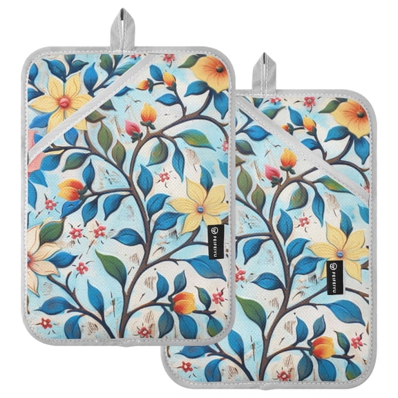 Ryvnso Moroccan Flowers Pattern Oven Mitts Heat Resistant Pot Holders Set of 2 Hot Pads