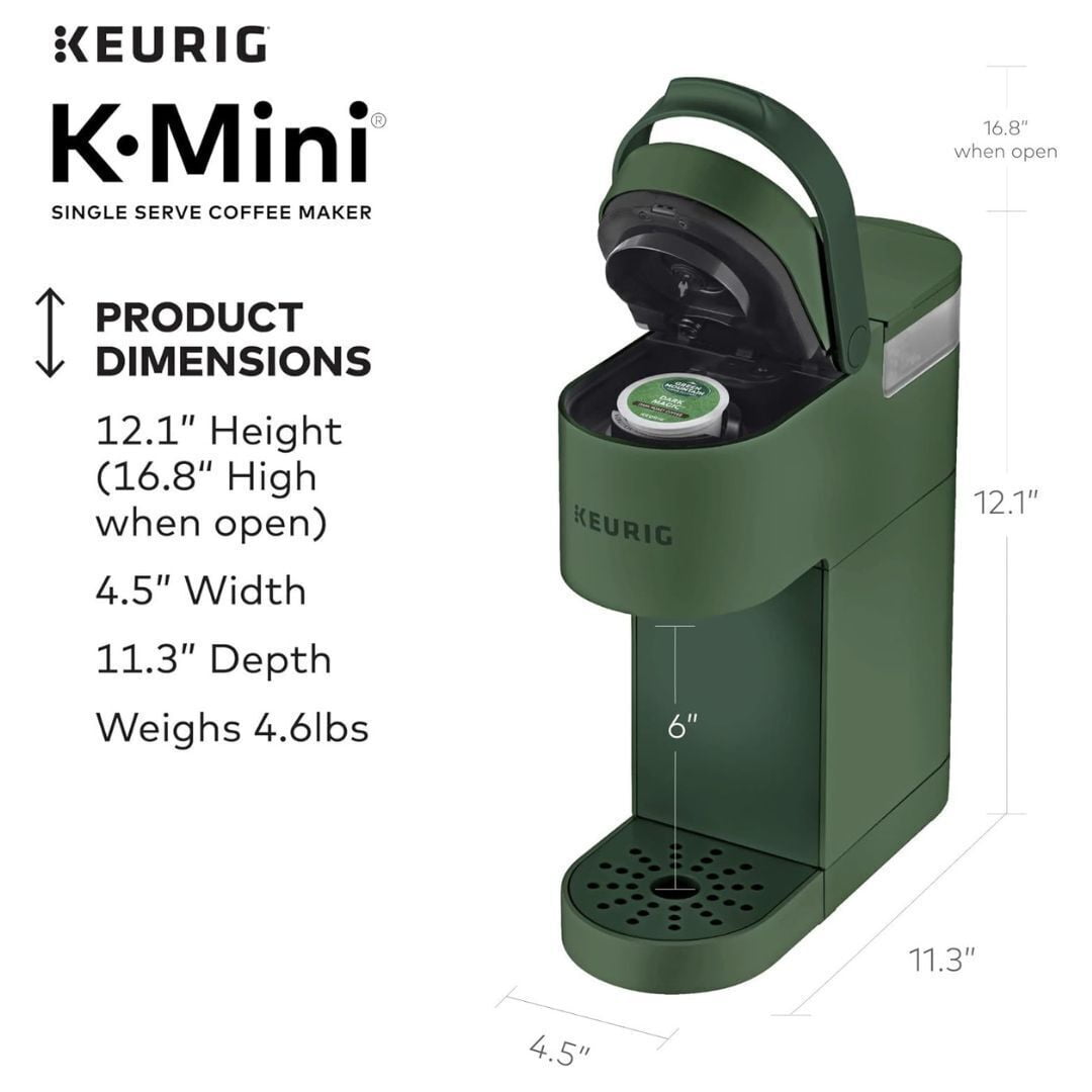Restored Keurig K-Mini Single Serve Coffee Maker with 6-12Oz Cup Sizes, Quick Brewing, and Removable Drip Tray, Evergreen (Refurbished)
