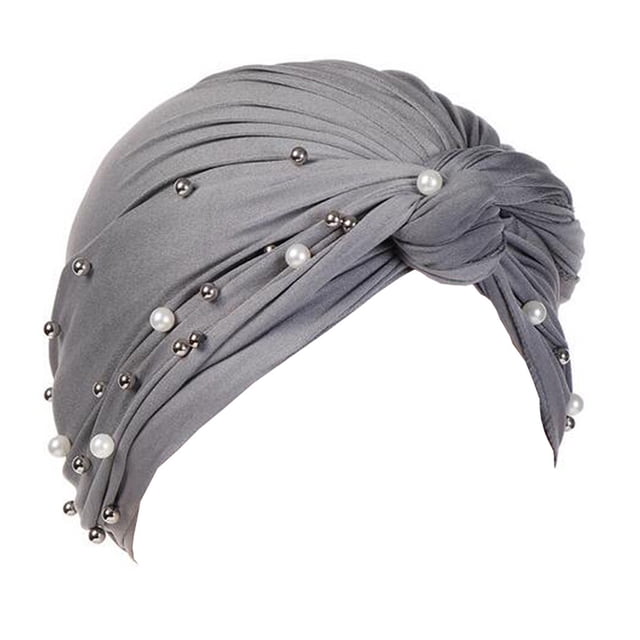 Women Pearl Beading India Hat Muslim Ruffle Cancer Chemo Beanie Turban Wrap Cap