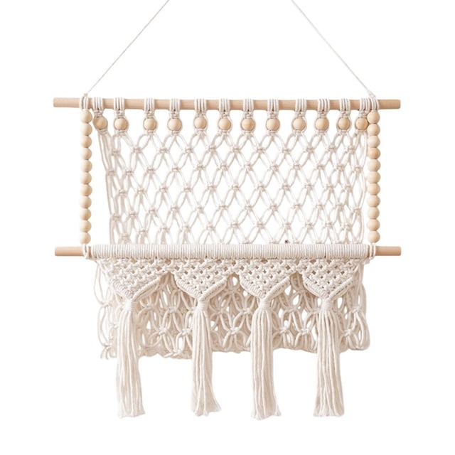 Macrame Tapiz de Pared Boho Colgante Ornamento Artesanal Decorativo con Cuerda y Madera para Sala de Estar y Dormitorio Adecuado para Regalos Decoración del Hogar Oficina Dormitorio Galería