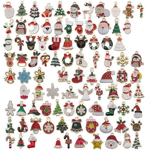 96 piezas Elementos navideños Esmalte Encanto Colgante Tema navideño Colecciones DIY Fabricación de joyas Accesorios artesanales para collar Pulsera Pendiente (96 piezas surtidas) JAMW Sencillez