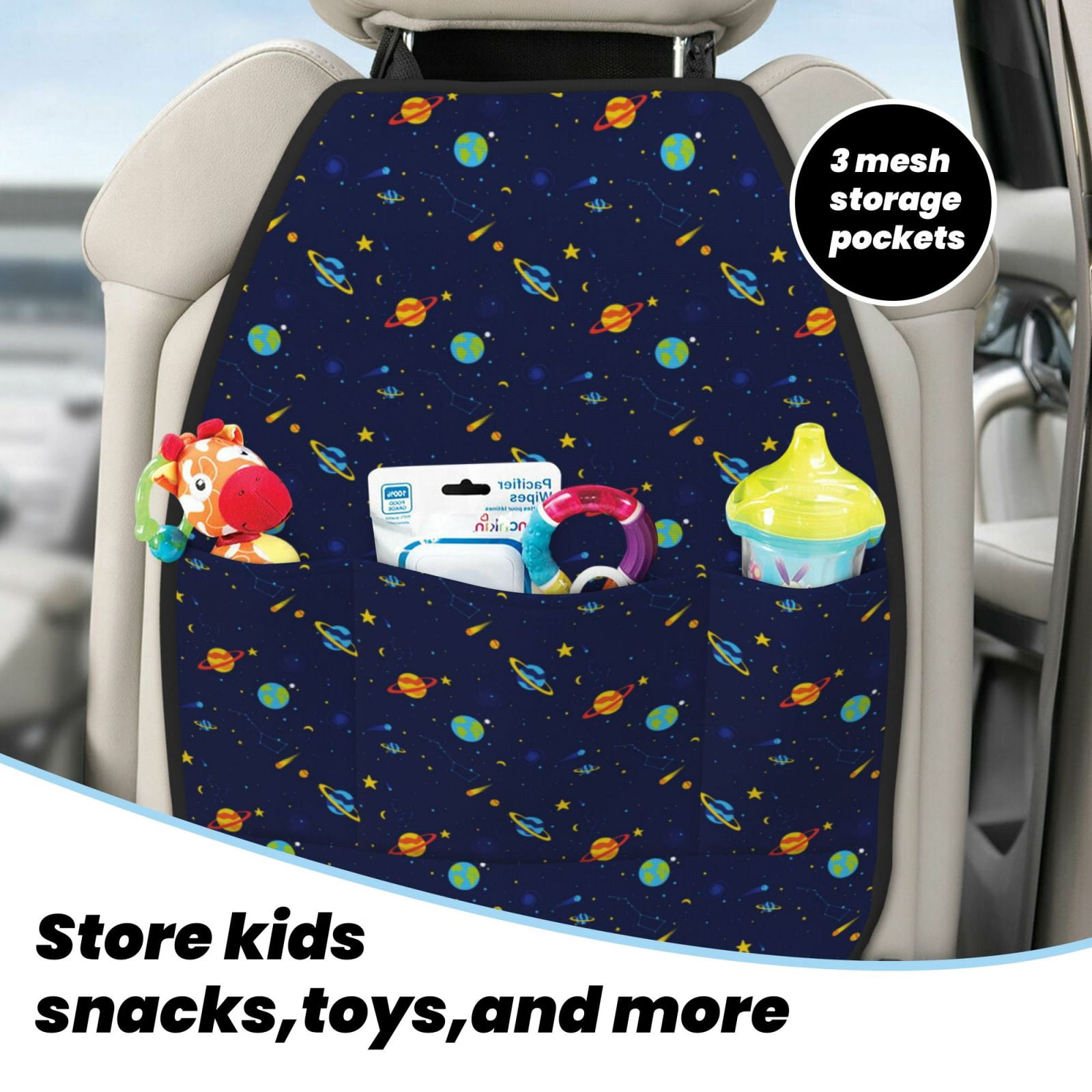 Xecao Space Galaxy Pattern Car Seat Back Protector 2 Pack Large Capacity Pocket, Kick Mats Back Seat Protector