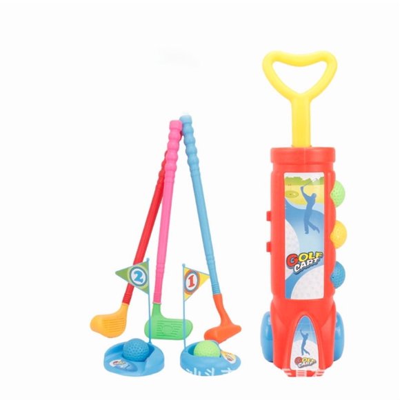 LEEYNEERKids Golf Clubs Set Golf Toy with 1 Golf Cart 3 Golf Clubs 2 Golf Tees & 3 Balls Indoor Outdoor Sports Toy Gift for Boys Girls A