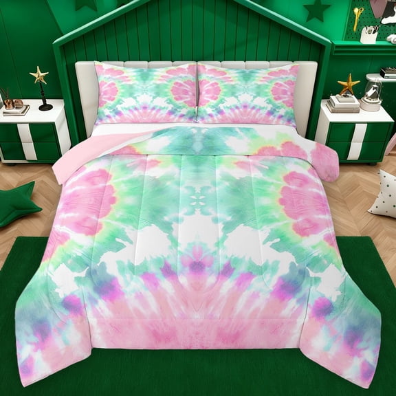 Homewish Tie Dye Bedding Comforter Set 2pcs for Children Teens Adults,Abstract Gradient Watercolor Twin Comforter Sets Microfiber,Ombre Vintage Aesthetic Breathable Bedding Set,Breathable Home Decor
