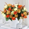 thumbnail image 6 of 21‑Head Artificial Diamond Rose Bouquets, Autumn Color Faux Roses for Wedding and Home Staircase Decor, Real Touch Fake Floral Centerpieces for Indoor Decoration, 11.8in/30cm, B, 6 of 7