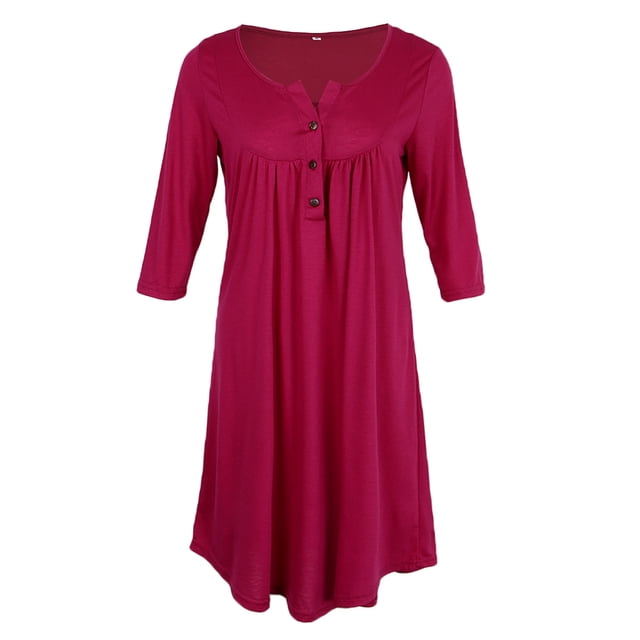 Vestido Largo de Tops Sunnimix Mujer 3/4 Manga Sólido Casual Botones Sueltos