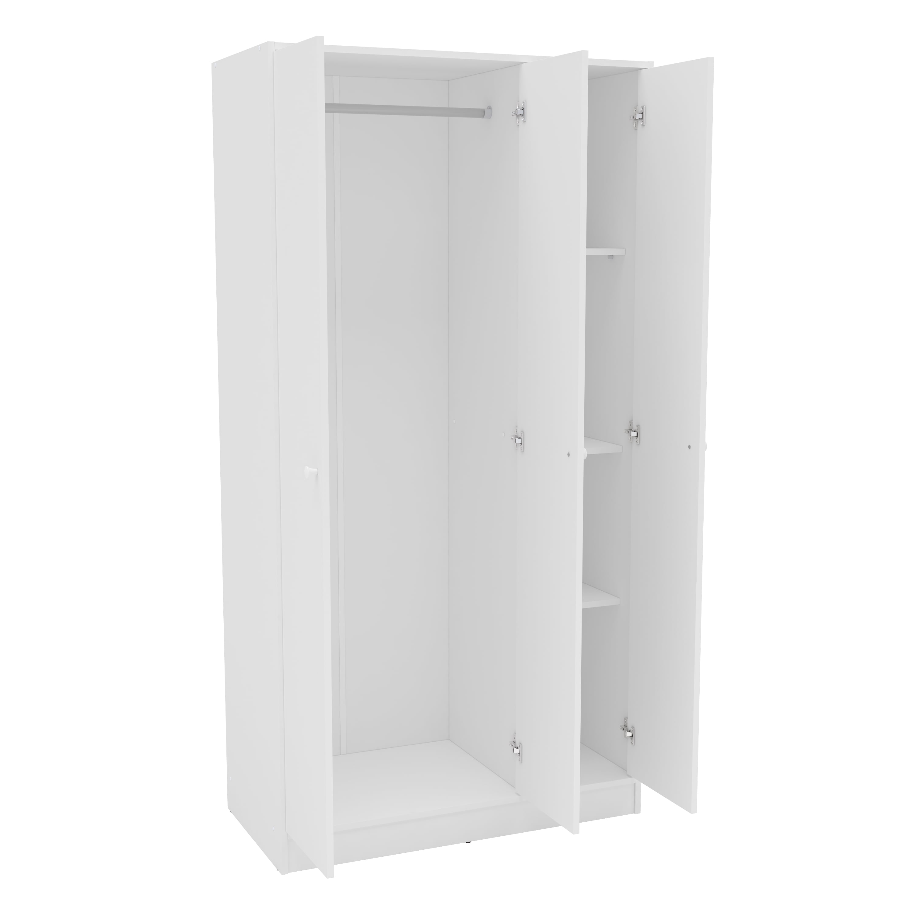 Polifurniture Denmark 71 in. 3 Door Modern Bedroom Armoire with Shelves & Hanging Rod, White Wood