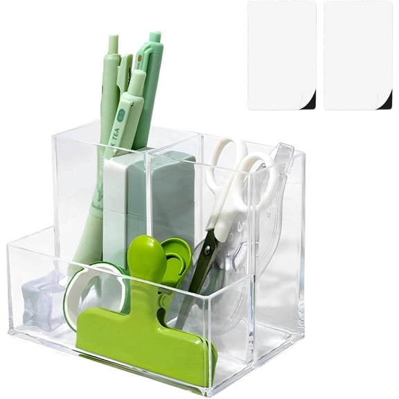 Elezeal Clear 3 Slots Acrylic Desk Organizer, Desktop Pen & Pencil Holder, Acrylic Desk Storage for Home & Office