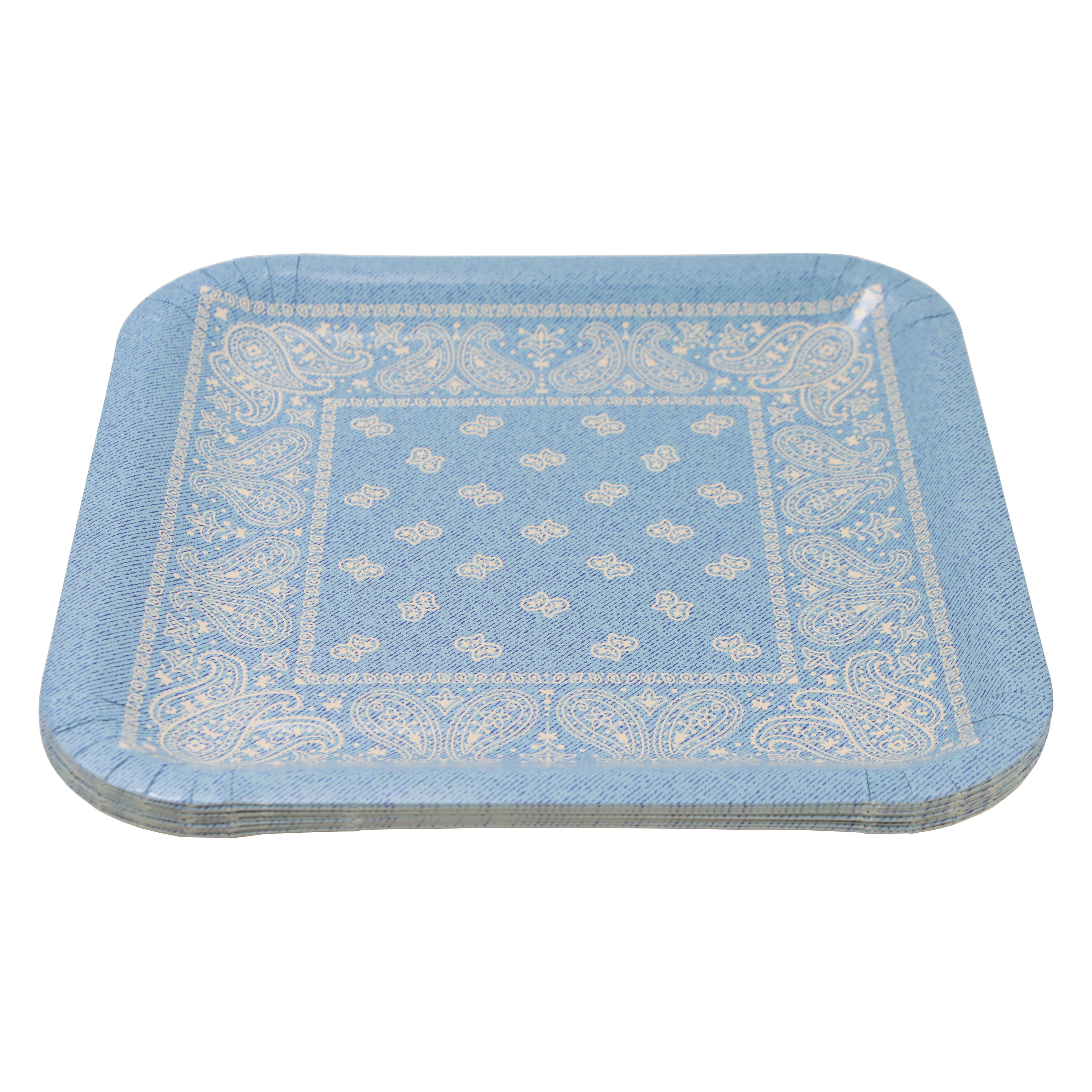 Celebrate It Paper Plates - Blue Bandana Print Square Dinner Plates, Blue, 9" x 9", 12 Packs (120 Total)