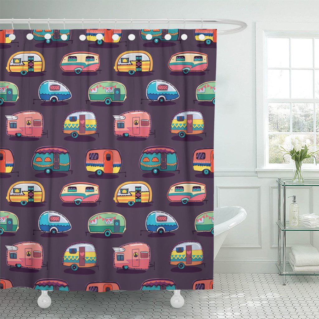 Make Happy Camper Waterproof Fabric Shower Curtain Bathroom Drapes Panel w/Hooks 