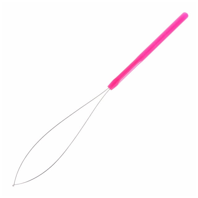 Beads Loop Pulling Needle Professional Tool Plastic-Handle Extension Threader Knitting Steel Ring Needle Wig Sewing Repair Rose Red