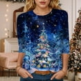 thumbnail image 2 of TTUHYWXI Christmas Shirts for Women Cute 3/4 Length Sleeve Tops Dressy Casual Crewneck Sweatshirts Ugly Xmas Sweater Blouses (Blue, M), 2 of 4
