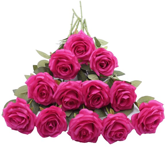 LVEFIT 12 Pcs Rose Artificielle Rose Vif Fleur de Rose avec Longue Tige Fausses roses Bouquet de roses en Soie pour Mariage Douche Nuptiale Fête Décoration de Maison